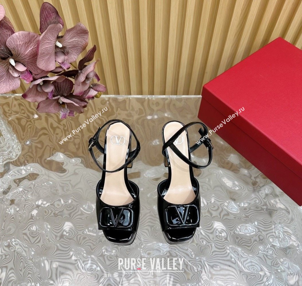 Valentino VLogo Patent Leather Platform Sandals Black 2024 VLTN111802 (SS-241118016)