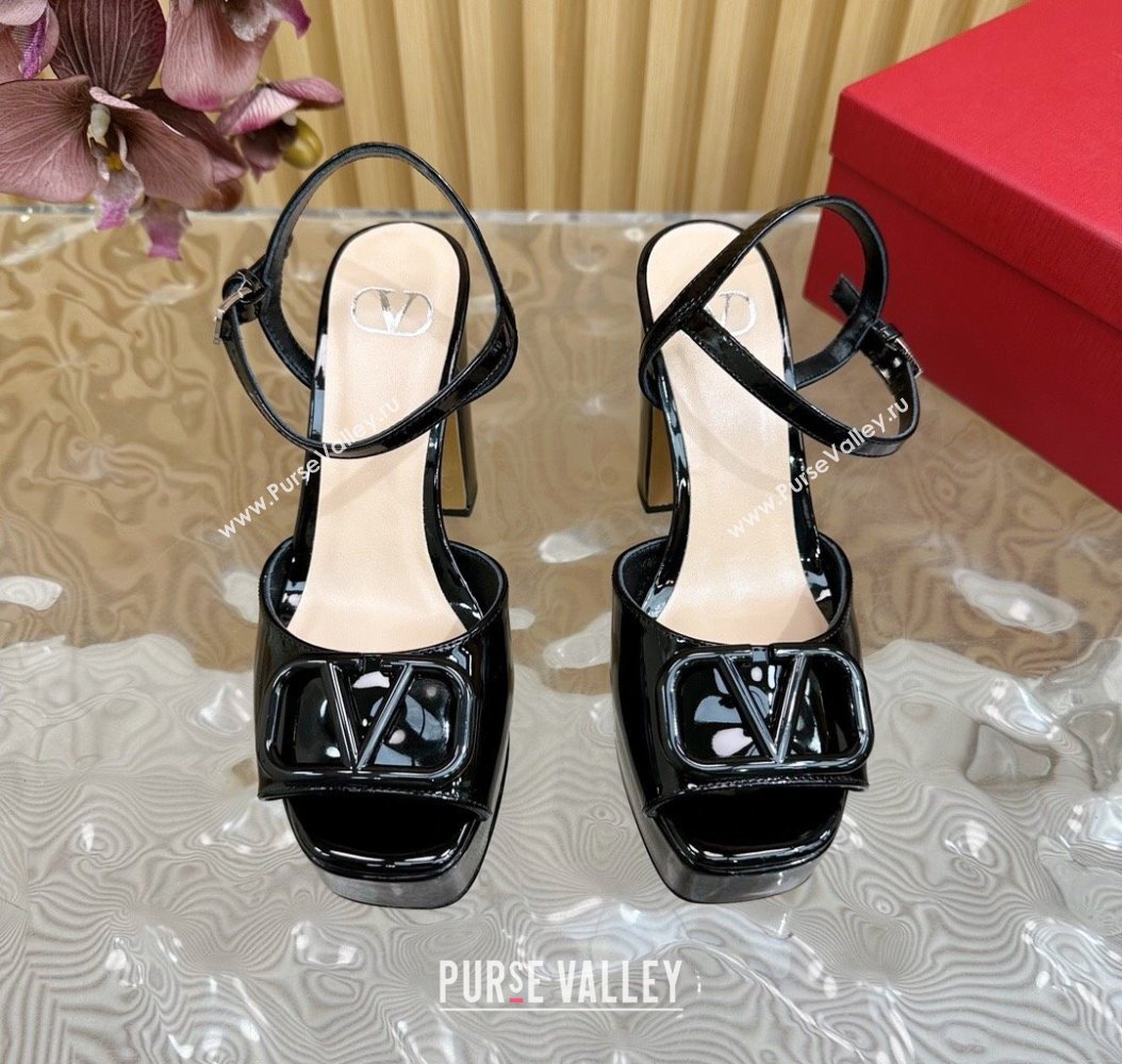 Valentino VLogo Patent Leather Platform Sandals Black 2024 VLTN111802 (SS-241118016)