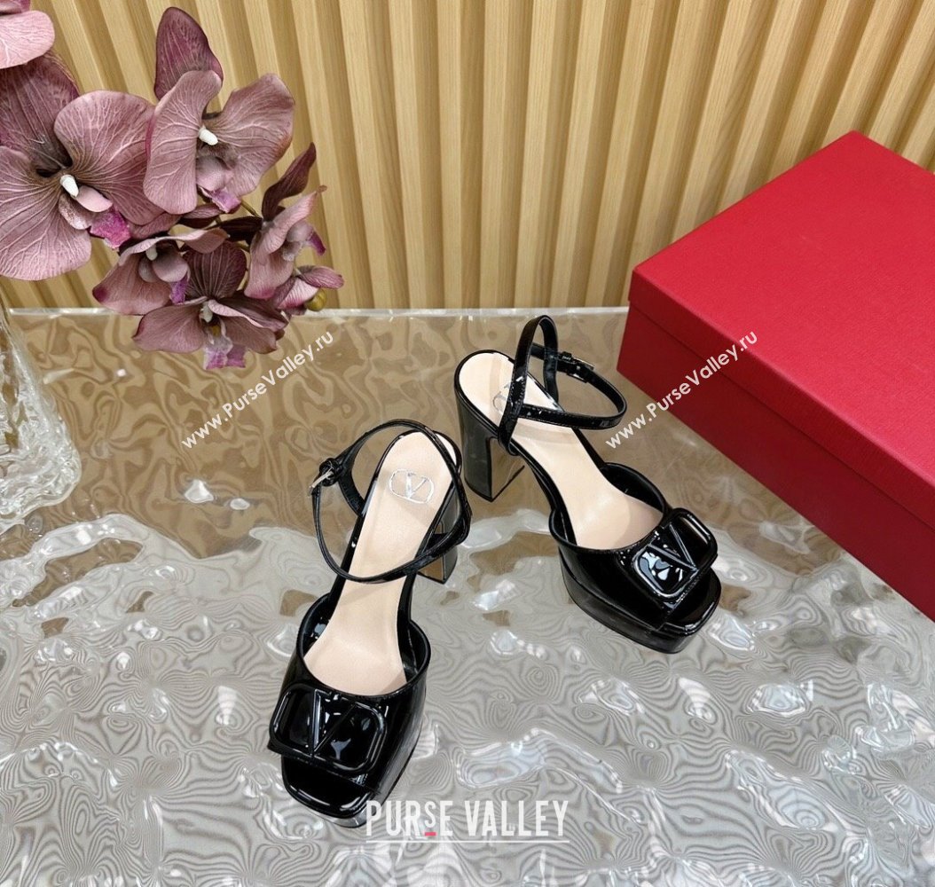 Valentino VLogo Patent Leather Platform Sandals Black 2024 VLTN111802 (SS-241118016)