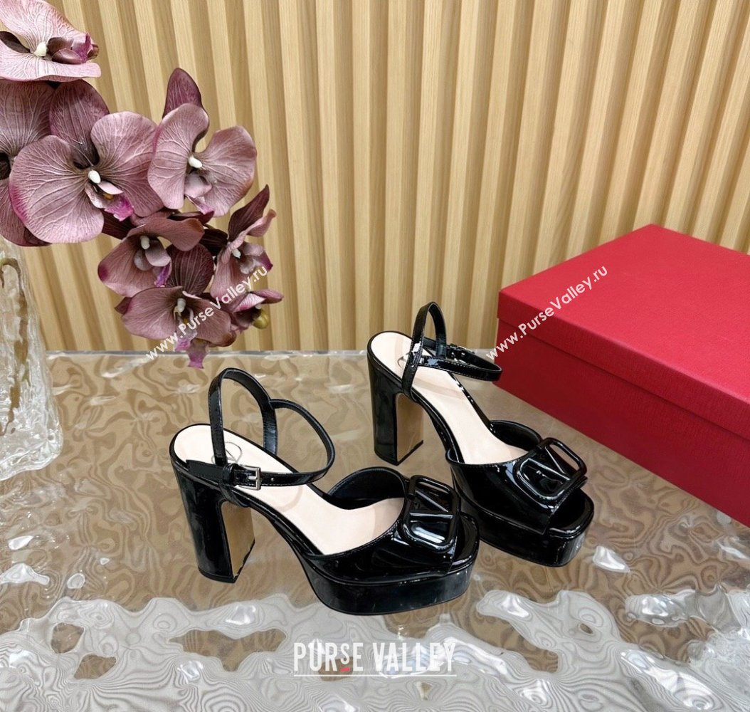 Valentino VLogo Patent Leather Platform Sandals Black 2024 VLTN111802 (SS-241118016)