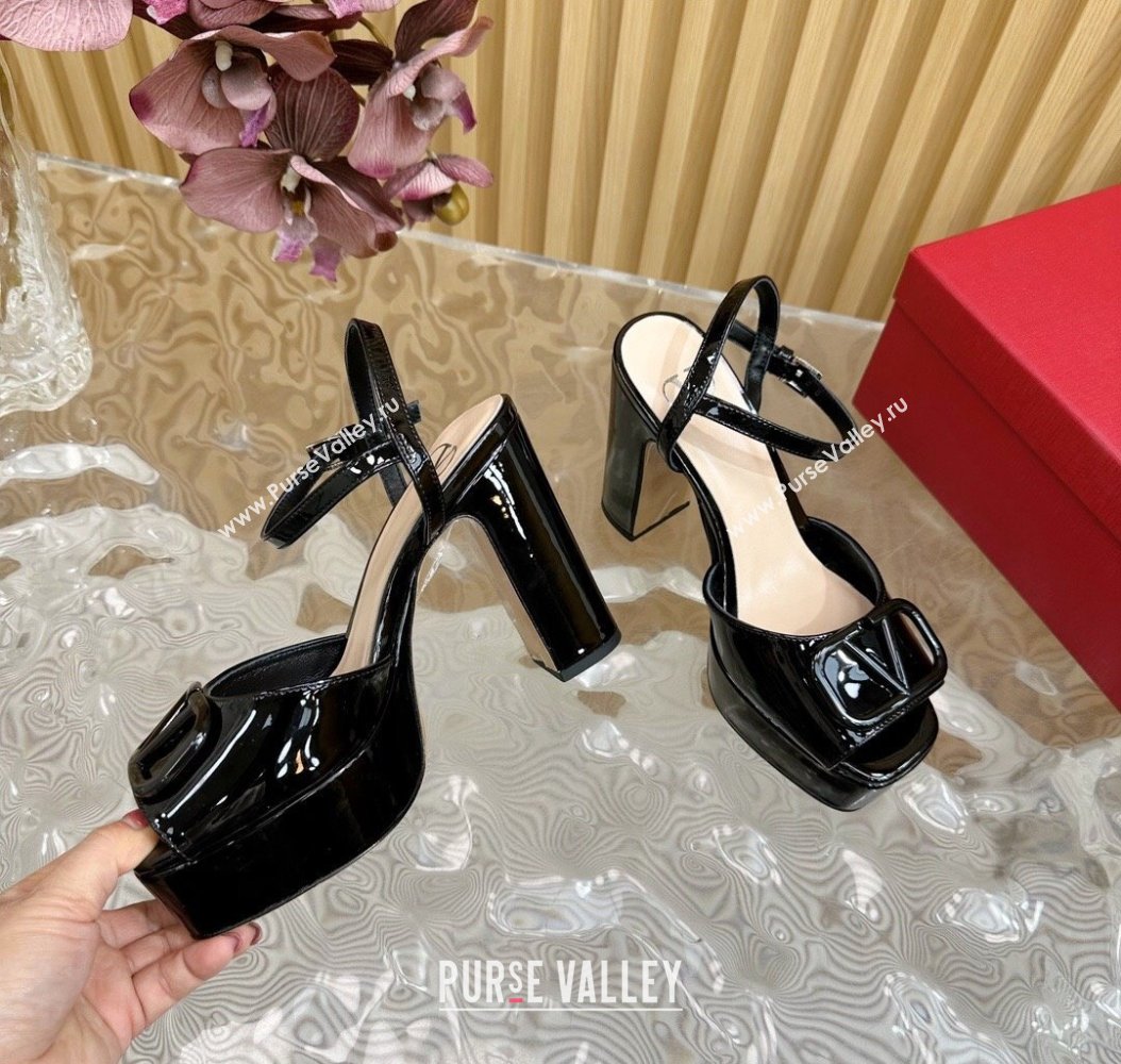 Valentino VLogo Patent Leather Platform Sandals Black 2024 VLTN111802 (SS-241118016)