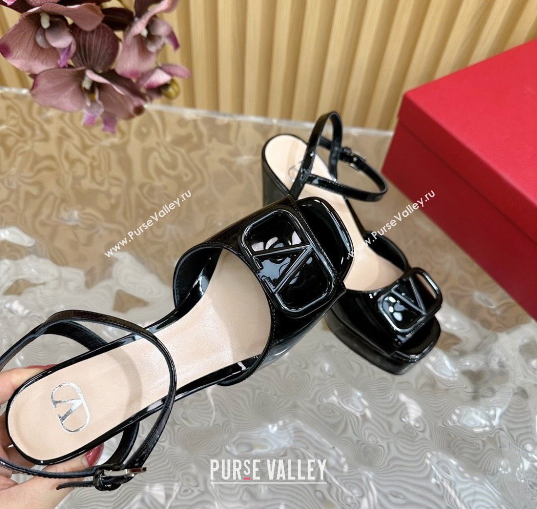 Valentino VLogo Patent Leather Platform Sandals Black 2024 VLTN111802 (SS-241118016)