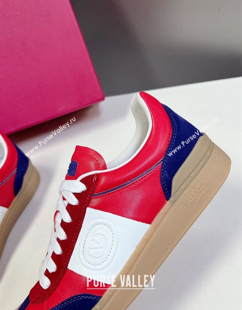 Valentino Upvillage Trainer Sneakers in Calfskin and Suede with Logo Web Red/Blue 2024 (MD-241116025)