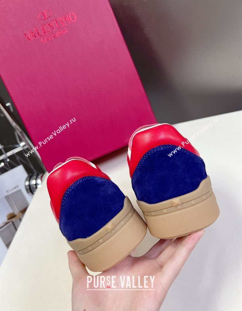 Valentino Upvillage Trainer Sneakers in Calfskin and Suede with Logo Web Red/Blue 2024 (MD-241116025)