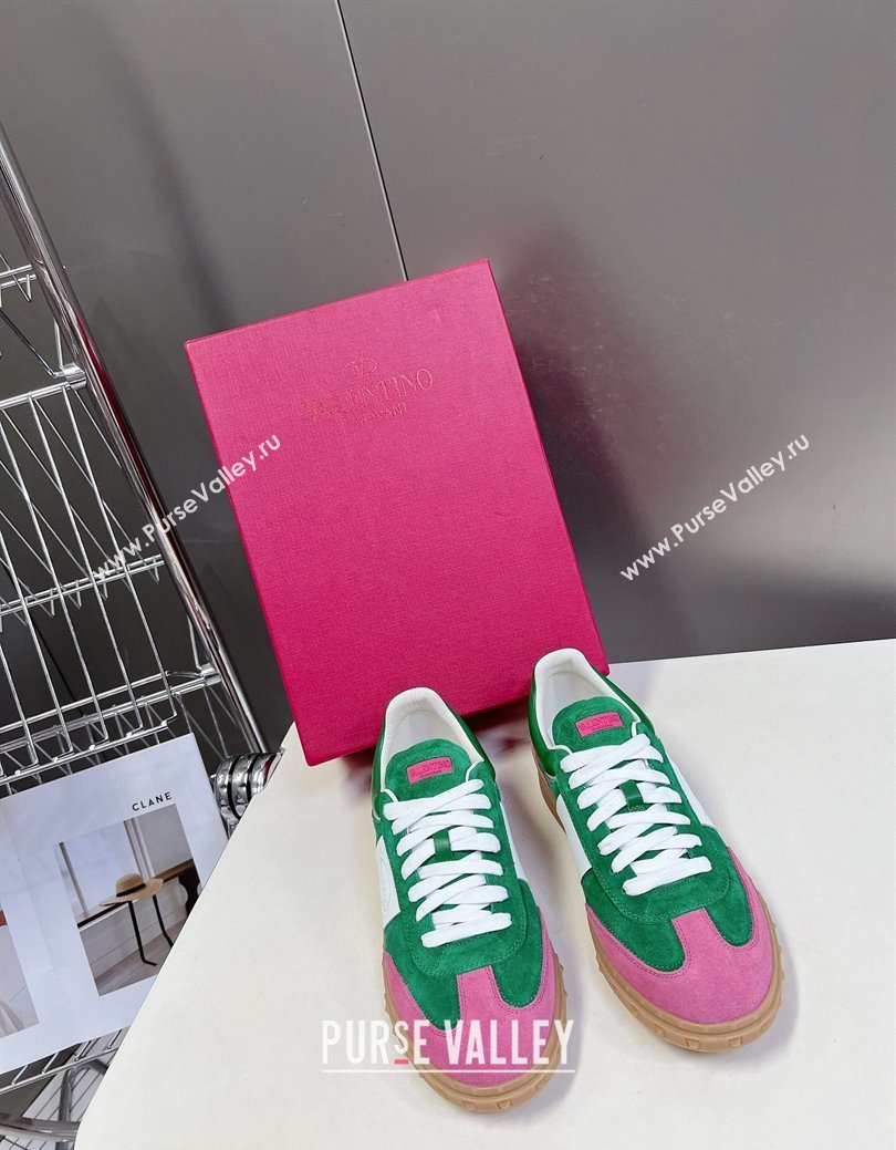 Valentino Upvillage Trainer Sneakers in Suede with Logo Web Green/Pink 2024 (MD-241116026)