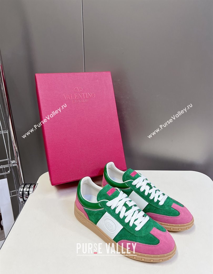 Valentino Upvillage Trainer Sneakers in Suede with Logo Web Green/Pink 2024 (MD-241116026)