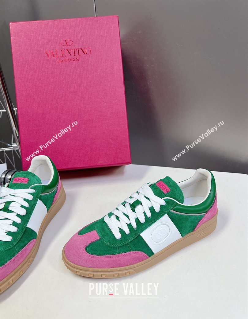 Valentino Upvillage Trainer Sneakers in Suede with Logo Web Green/Pink 2024 (MD-241116026)