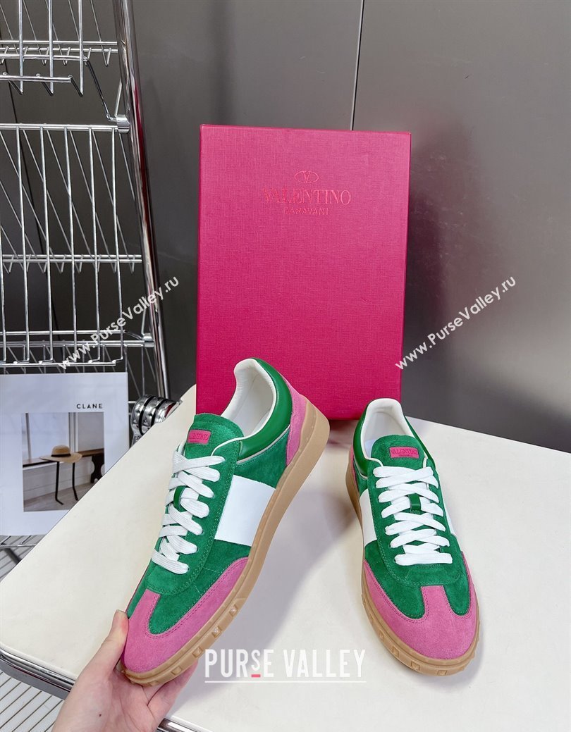 Valentino Upvillage Trainer Sneakers in Suede with Logo Web Green/Pink 2024 (MD-241116026)