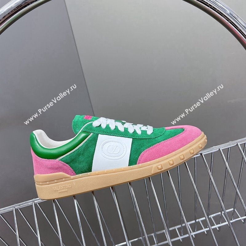 Valentino Upvillage Trainer Sneakers in Suede with Logo Web Green/Pink 2024 (MD-241116026)