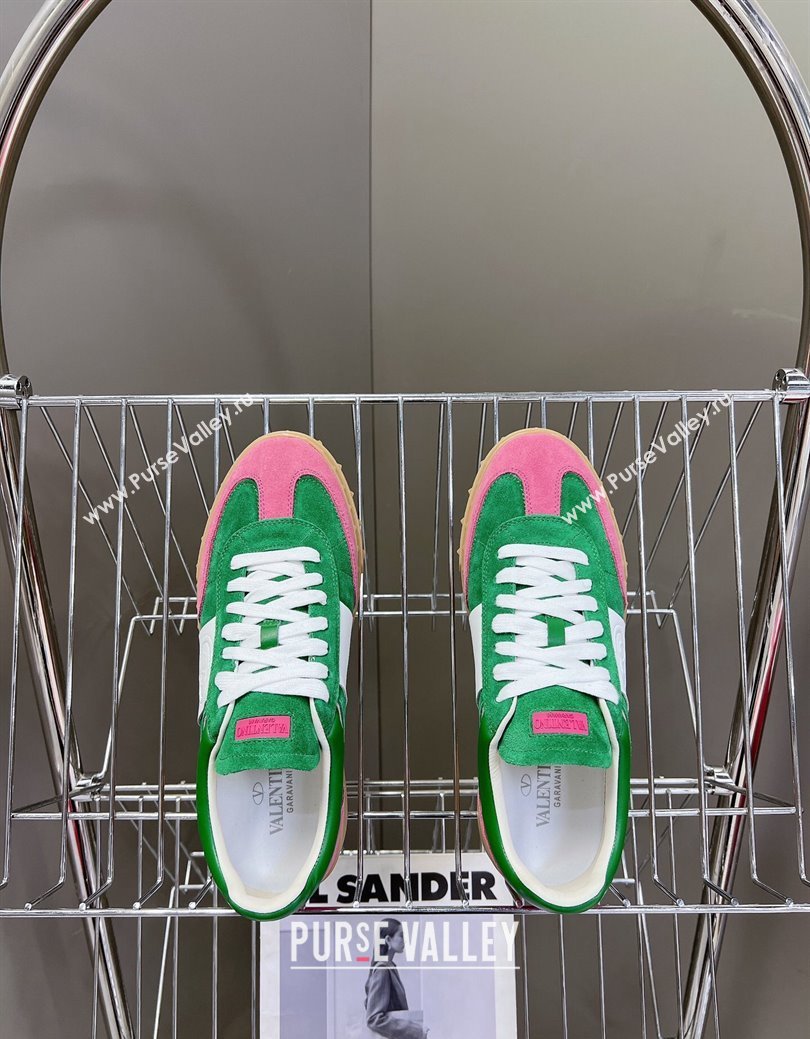 Valentino Upvillage Trainer Sneakers in Suede with Logo Web Green/Pink 2024 (MD-241116026)