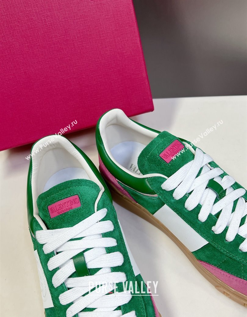 Valentino Upvillage Trainer Sneakers in Suede with Logo Web Green/Pink 2024 (MD-241116026)