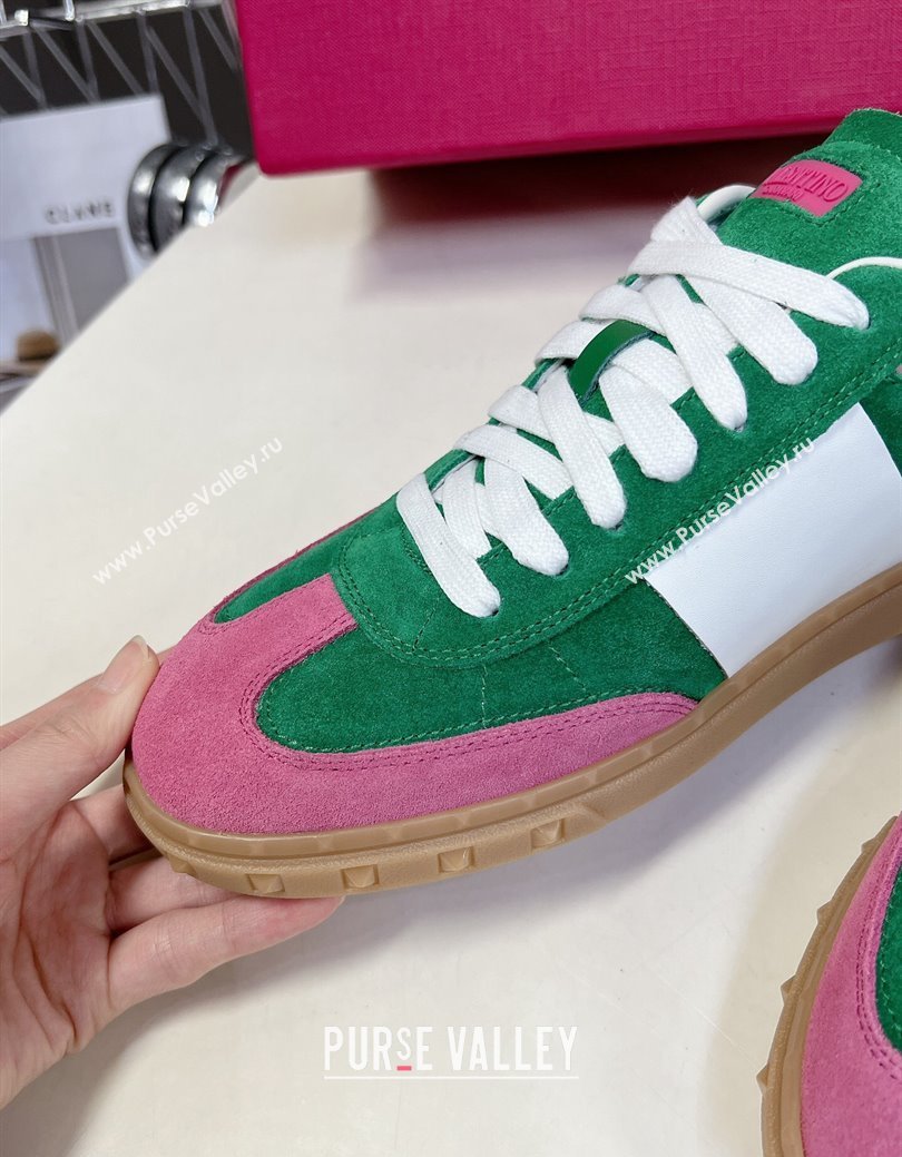 Valentino Upvillage Trainer Sneakers in Suede with Logo Web Green/Pink 2024 (MD-241116026)