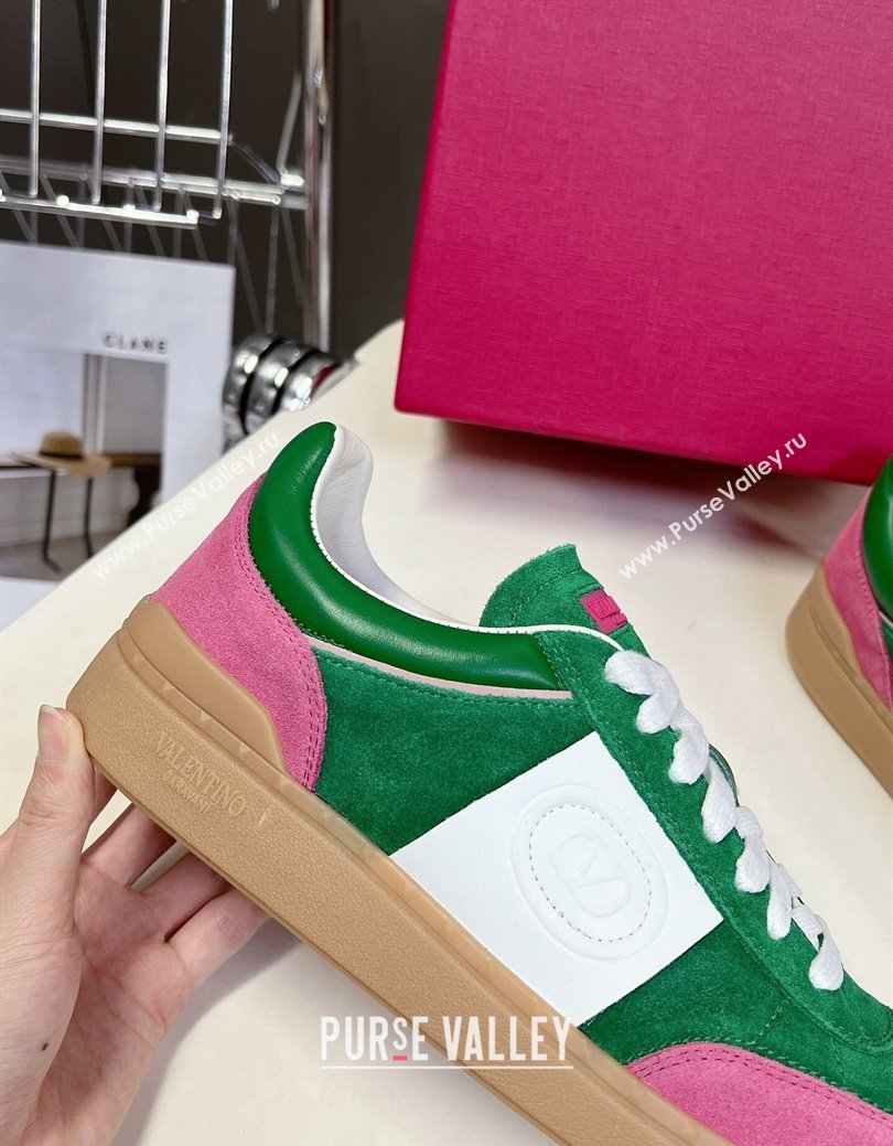 Valentino Upvillage Trainer Sneakers in Suede with Logo Web Green/Pink 2024 (MD-241116026)