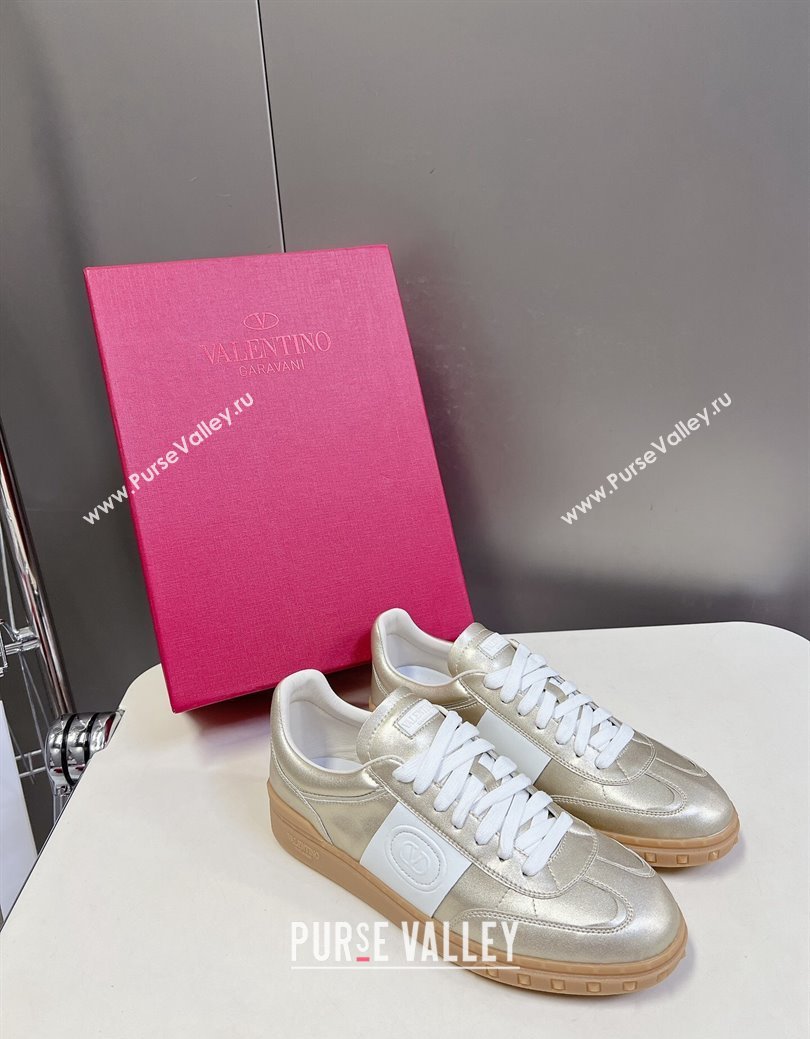 Valentino Upvillage Trainer Sneakers in Calfskin Leather with Logo Web Light Gold 2024 (MD-241116029)