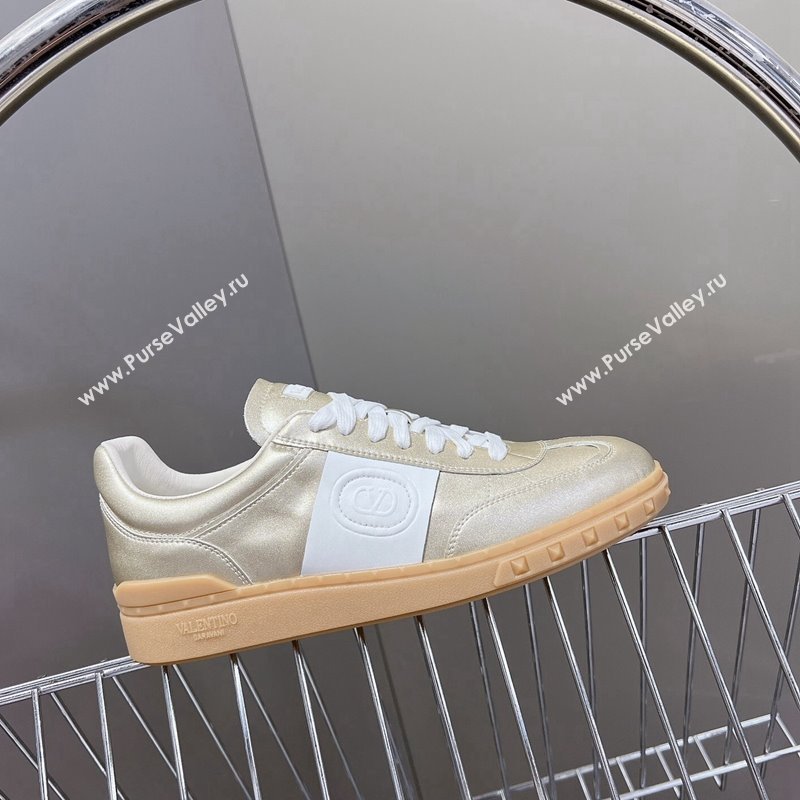 Valentino Upvillage Trainer Sneakers in Calfskin Leather with Logo Web Light Gold 2024 (MD-241116029)