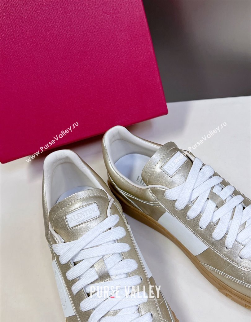 Valentino Upvillage Trainer Sneakers in Calfskin Leather with Logo Web Light Gold 2024 (MD-241116029)