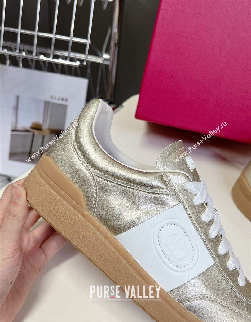 Valentino Upvillage Trainer Sneakers in Calfskin Leather with Logo Web Light Gold 2024 (MD-241116029)