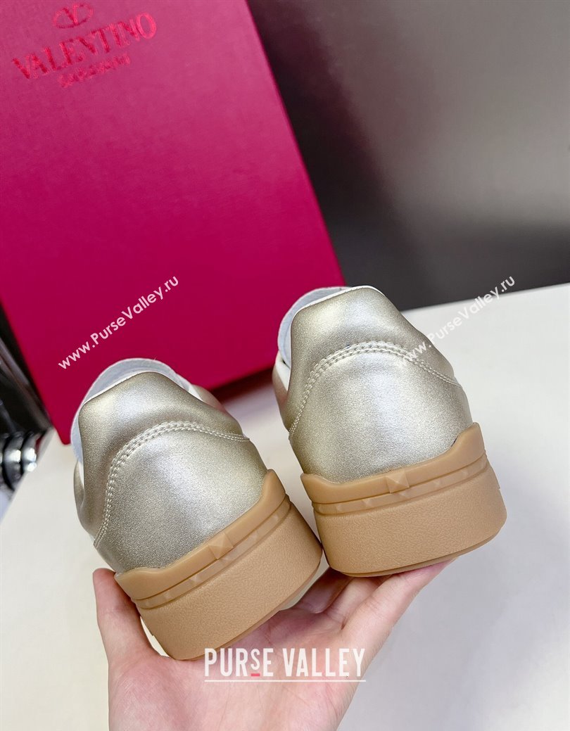 Valentino Upvillage Trainer Sneakers in Calfskin Leather with Logo Web Light Gold 2024 (MD-241116029)