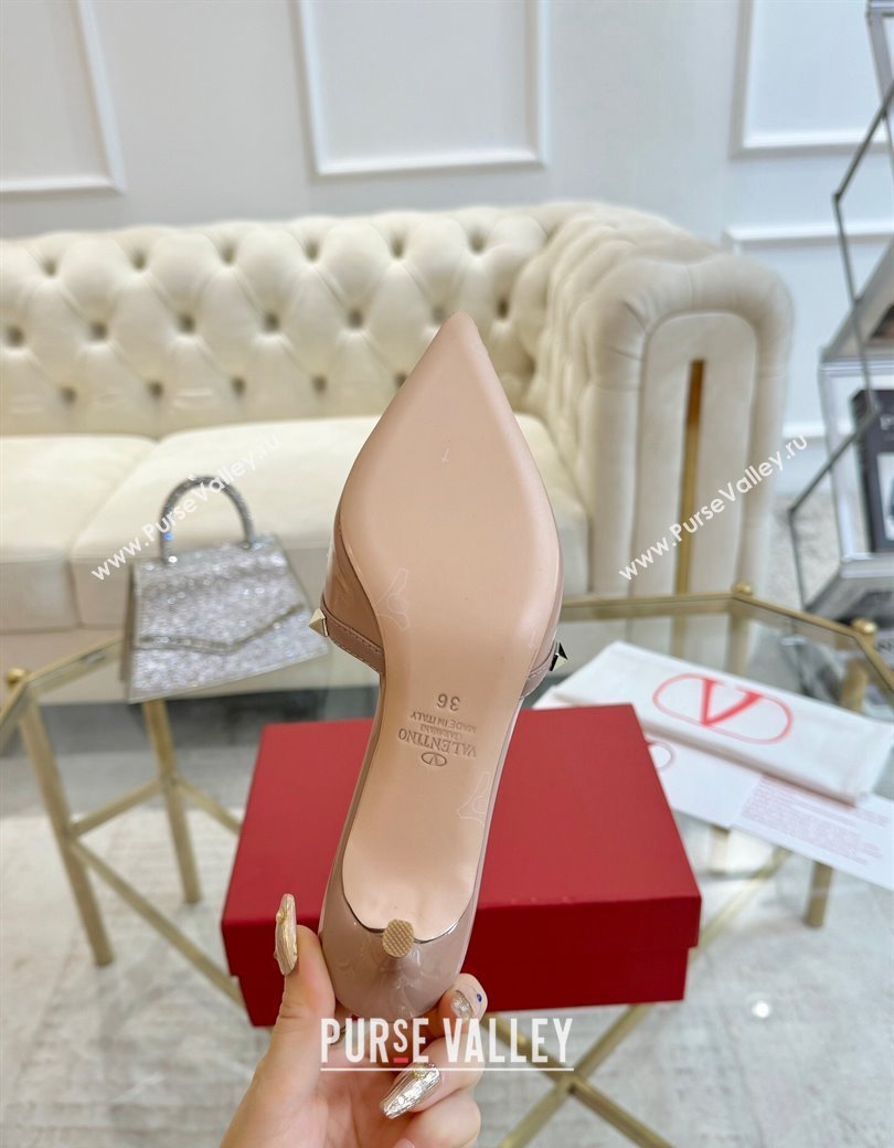 Valentino Rockstud Mules 6cm with Bow in Patent Calfskin Dusty Pink 2024 0328 (MD-241118034)