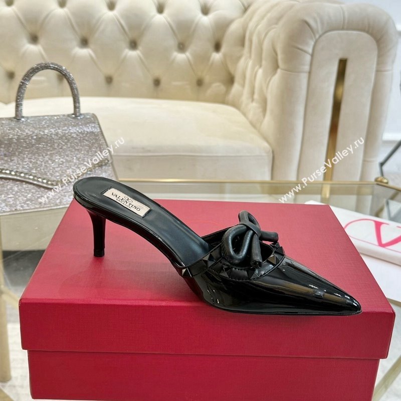 Valentino Rockstud Mules 6cm with Bow in Patent Calfskin Black2 2024 0328 (MD-241118035)