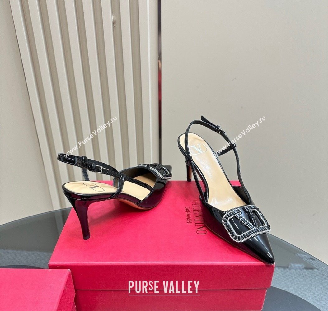 Valentino Strass VLogo Satin Slingback Pumps 8cm in Patent Leather Black 2024 VLTN111803 (MD-241118039)