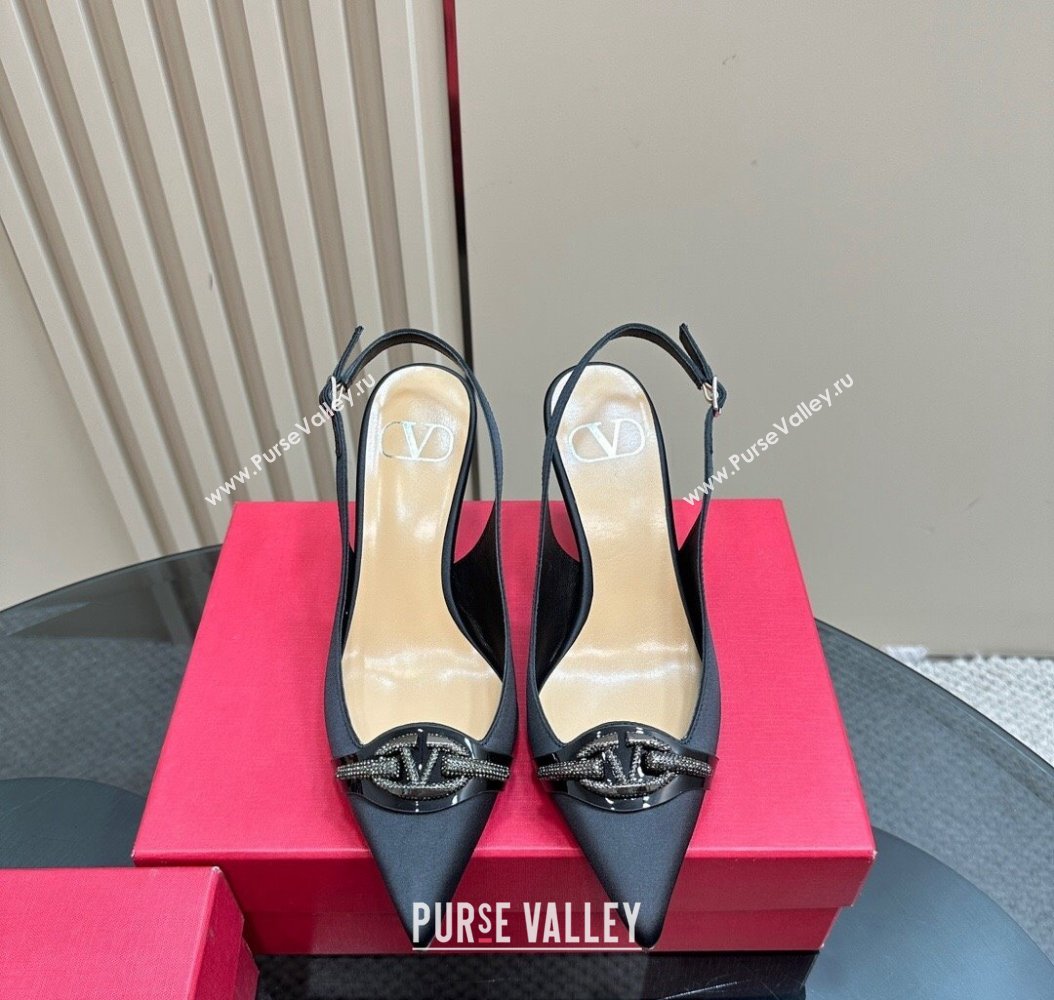 Valentino The Bold Edition VLogo Satin Slingback Pumps 8cm with Strass Black 2024 VLTN111803 (MD-241118023)