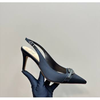 Valentino The Bold Edition VLogo Satin Slingback Pumps 8cm with Strass Black 2024 VLTN111803 (MD-241118023)