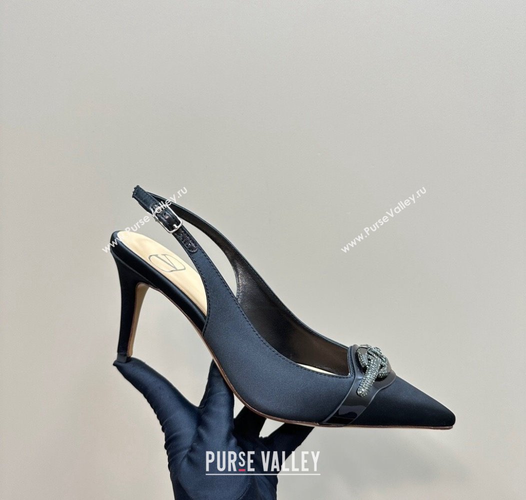 Valentino The Bold Edition VLogo Satin Slingback Pumps 8cm with Strass Black 2024 VLTN111803 (MD-241118023)