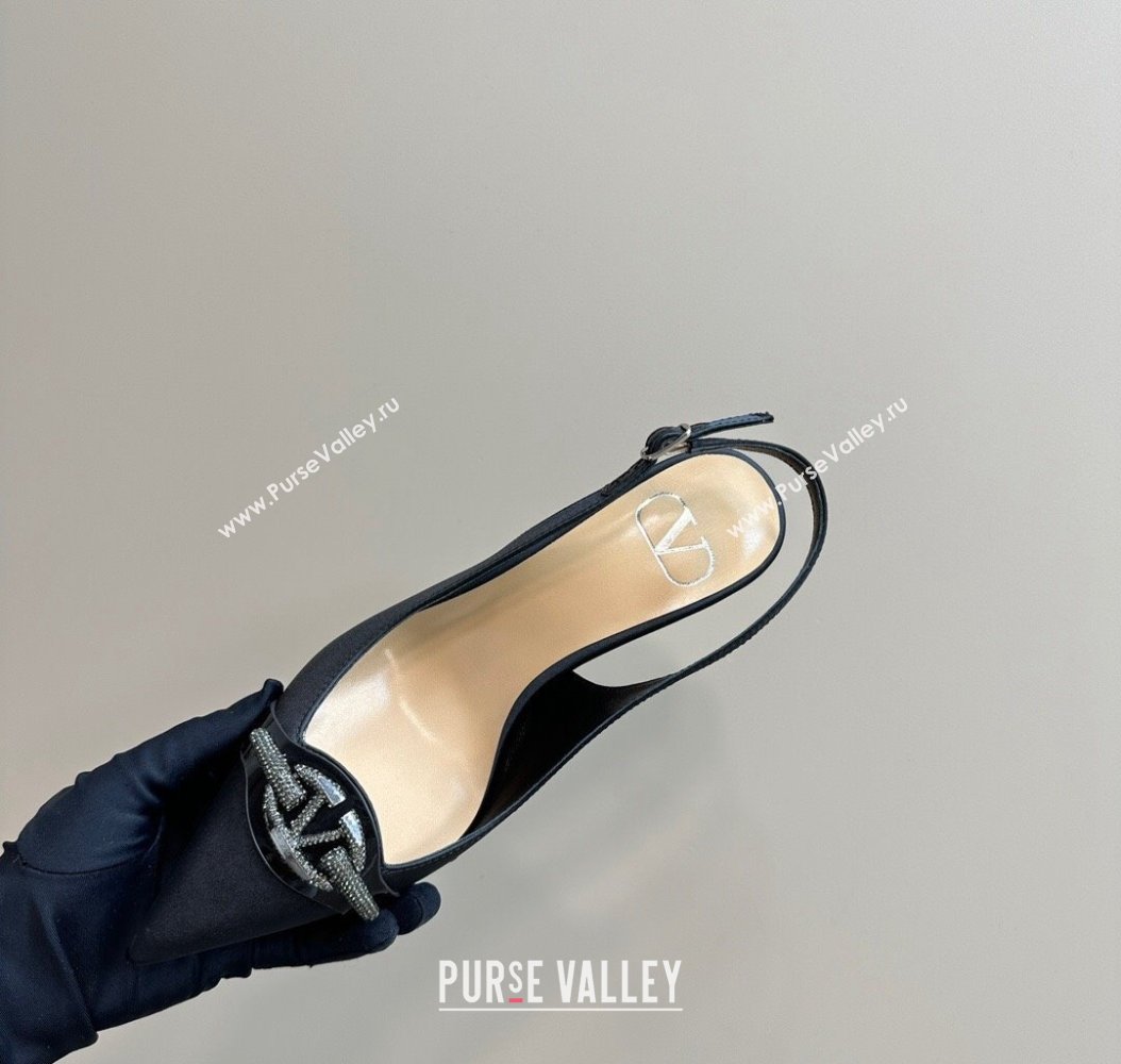 Valentino The Bold Edition VLogo Satin Slingback Pumps 8cm with Strass Black 2024 VLTN111803 (MD-241118023)