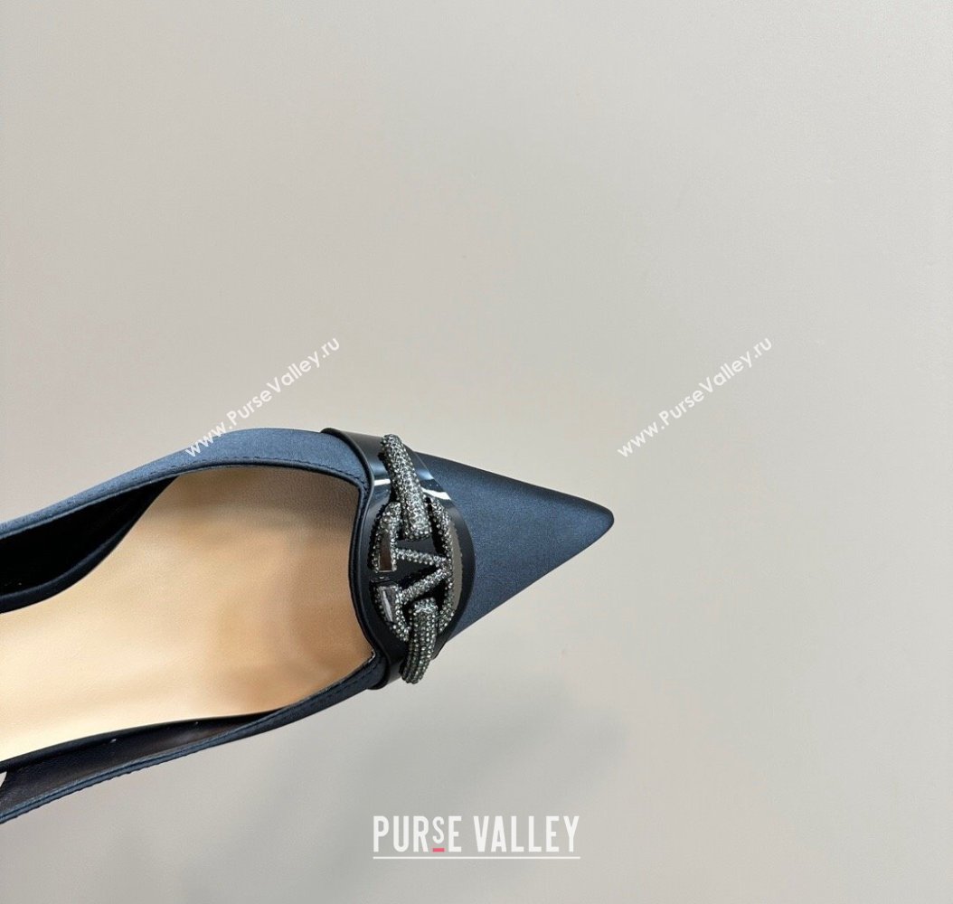 Valentino The Bold Edition VLogo Satin Slingback Pumps 8cm with Strass Black 2024 VLTN111803 (MD-241118023)