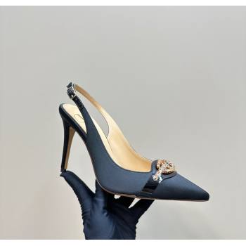 Valentino The Bold Edition VLogo Satin Slingback Pumps 10cm with Strass Black 2024 VLTN111803 (MD-241118019)