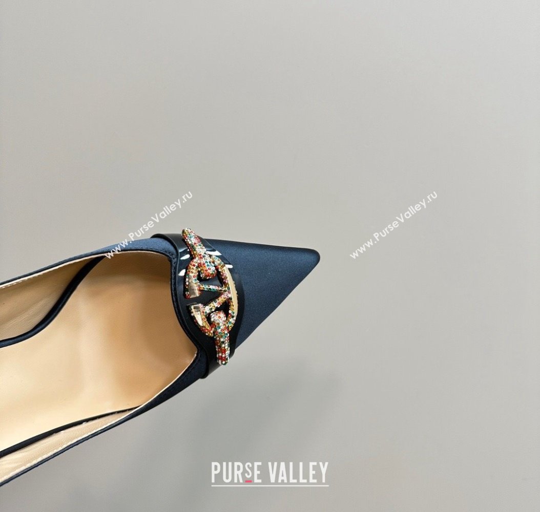 Valentino The Bold Edition VLogo Satin Slingback Pumps 10cm with Strass Black 2024 VLTN111803 (MD-241118019)