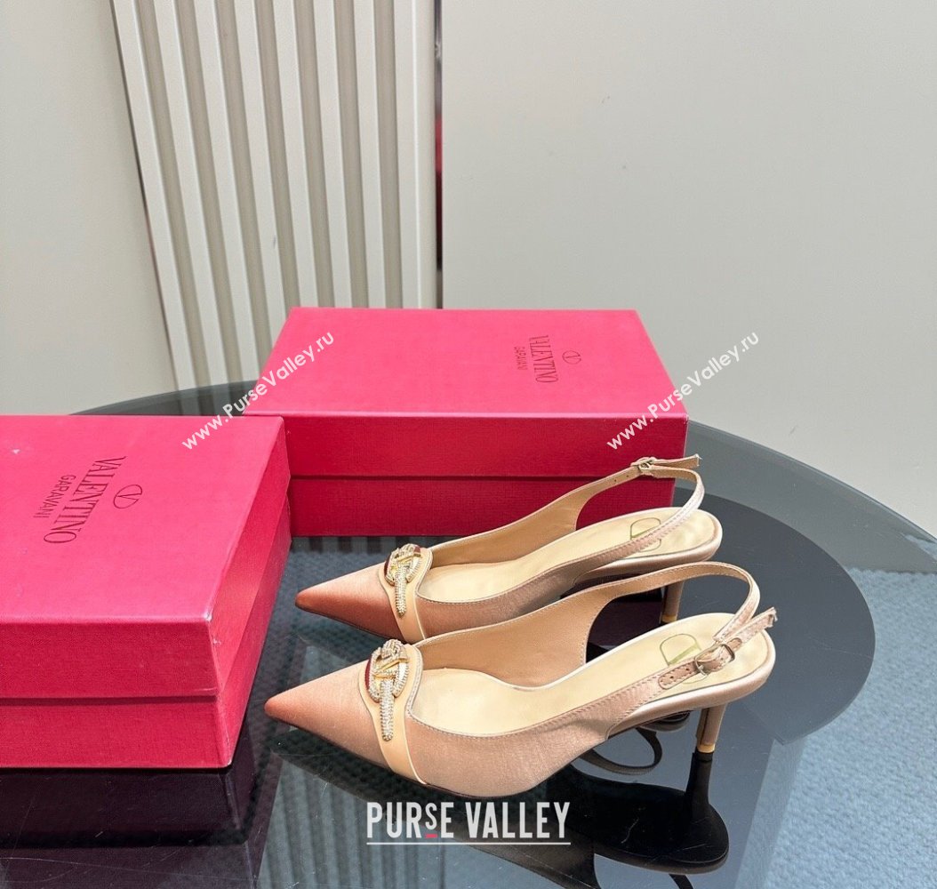 Valentino The Bold Edition VLogo Satin Slingback Pumps 6.5cm with Strass Beige 2024 VLTN111803 (MD-241118026)