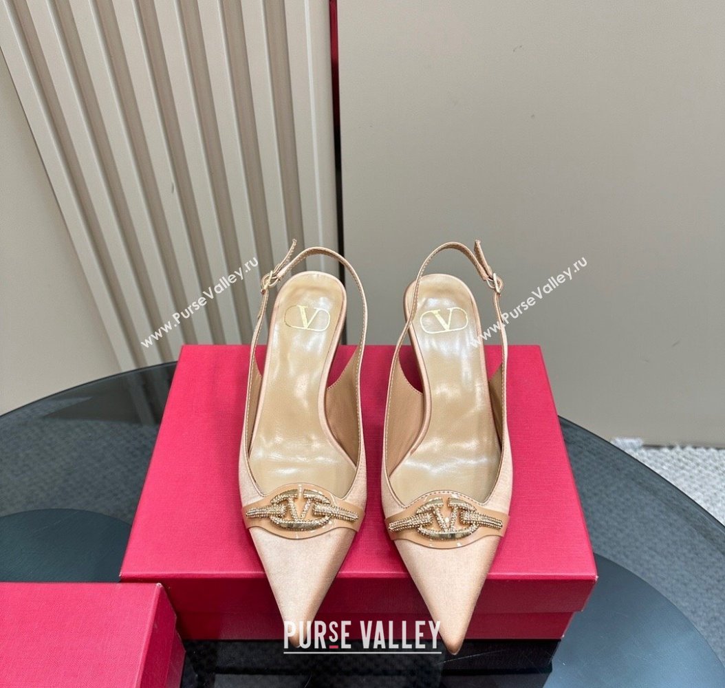 Valentino The Bold Edition VLogo Satin Slingback Pumps 6.5cm with Strass Beige 2024 VLTN111803 (MD-241118026)