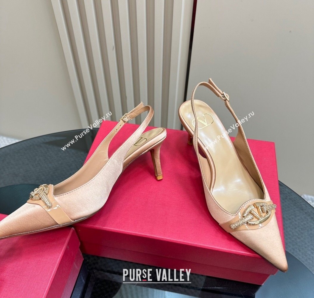 Valentino The Bold Edition VLogo Satin Slingback Pumps 6.5cm with Strass Beige 2024 VLTN111803 (MD-241118026)