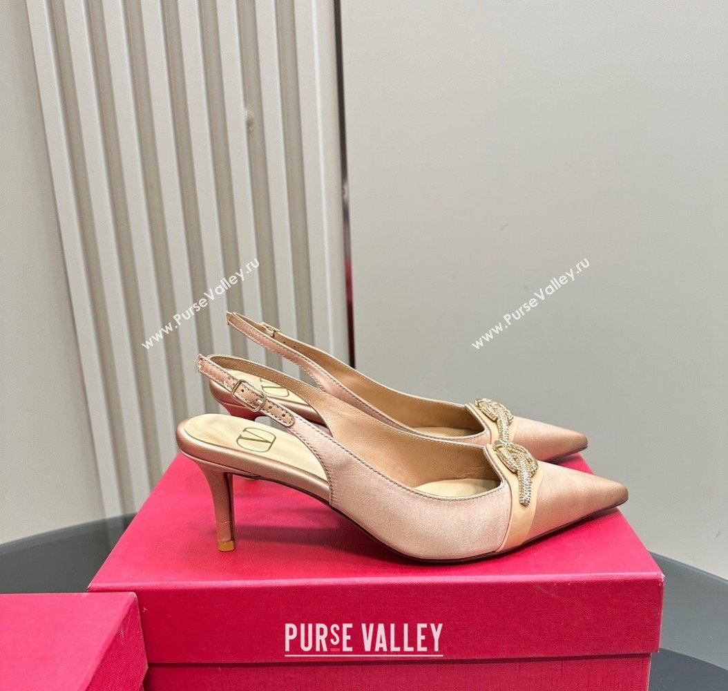 Valentino The Bold Edition VLogo Satin Slingback Pumps 6.5cm with Strass Beige 2024 VLTN111803 (MD-241118026)