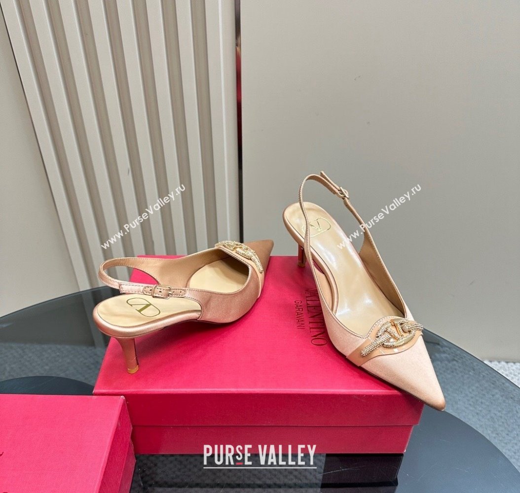 Valentino The Bold Edition VLogo Satin Slingback Pumps 6.5cm with Strass Beige 2024 VLTN111803 (MD-241118026)