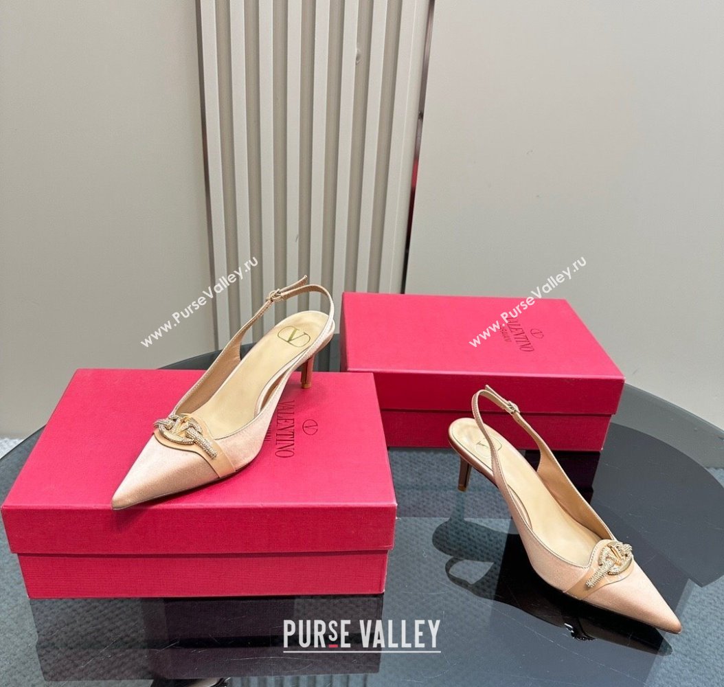 Valentino The Bold Edition VLogo Satin Slingback Pumps 6.5cm with Strass Beige 2024 VLTN111803 (MD-241118026)