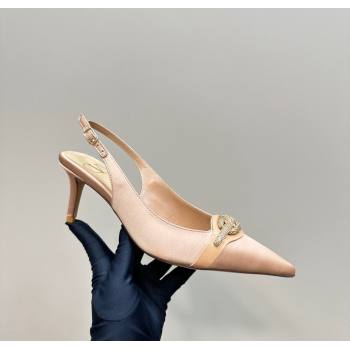 Valentino The Bold Edition VLogo Satin Slingback Pumps 6.5cm with Strass Beige 2024 VLTN111803 (MD-241118026)