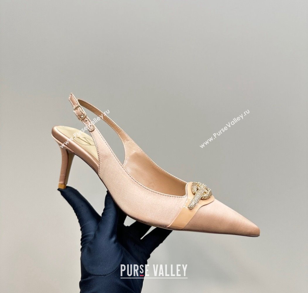 Valentino The Bold Edition VLogo Satin Slingback Pumps 6.5cm with Strass Beige 2024 VLTN111803 (MD-241118026)