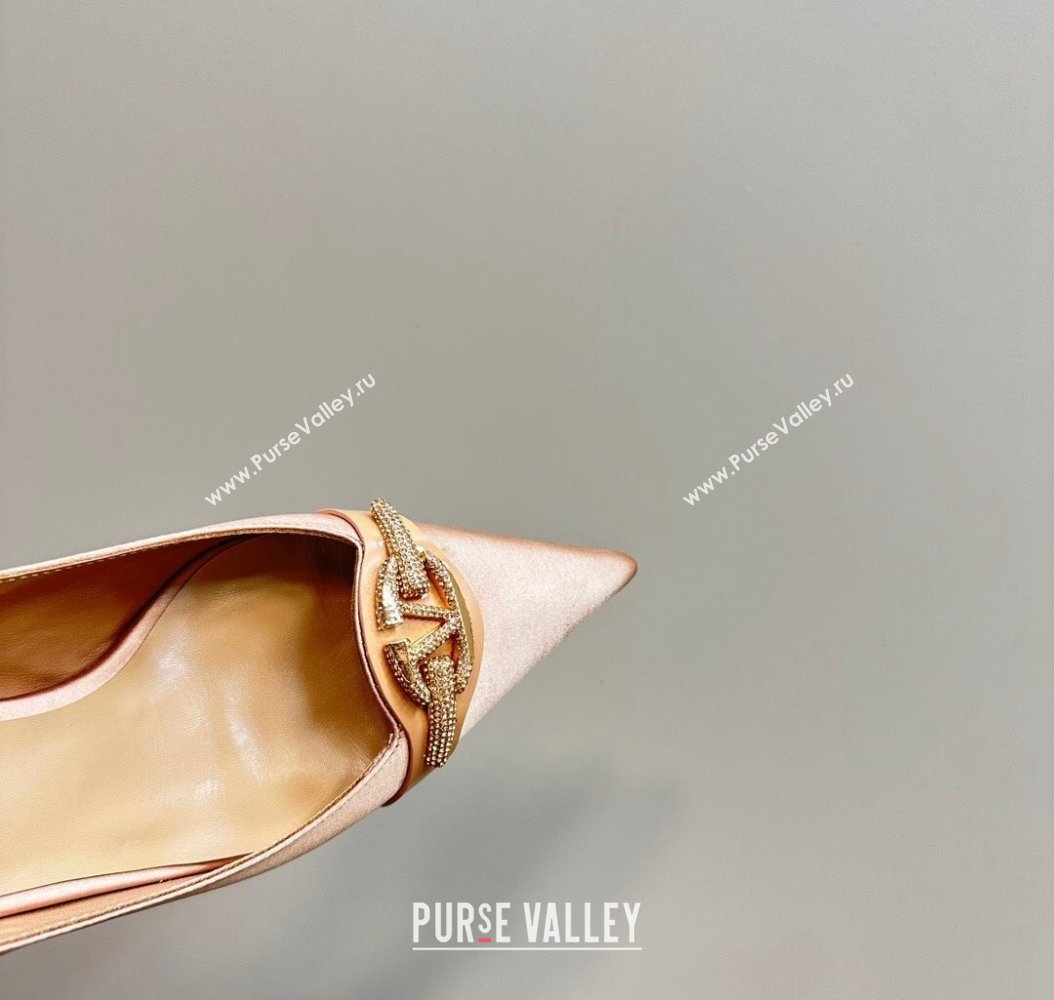 Valentino The Bold Edition VLogo Satin Slingback Pumps 6.5cm with Strass Beige 2024 VLTN111803 (MD-241118026)