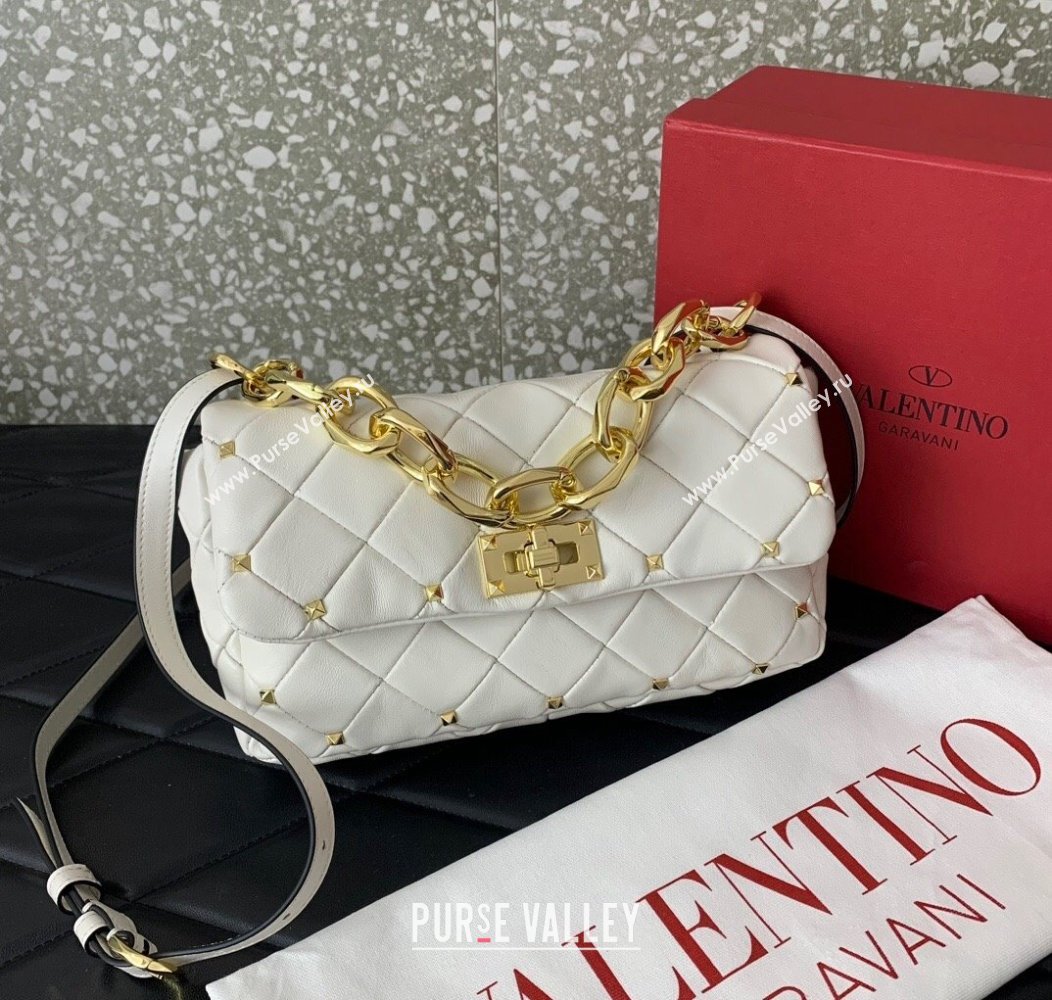 Valentino Rockstud Spike Shoulder bag in patchwork nappa leather with studs White 2024 5048 (LN-241214009)