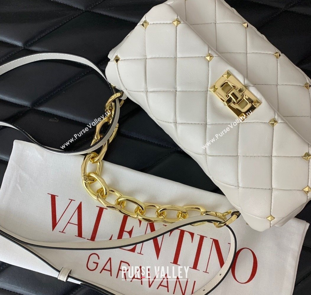 Valentino Rockstud Spike Shoulder bag in patchwork nappa leather with studs White 2024 5048 (LN-241214009)