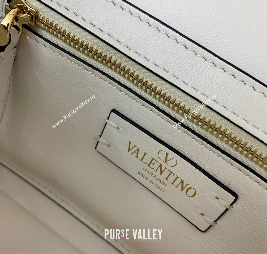 Valentino Rockstud Spike Shoulder bag in patchwork nappa leather with studs White 2024 5048 (LN-241214009)