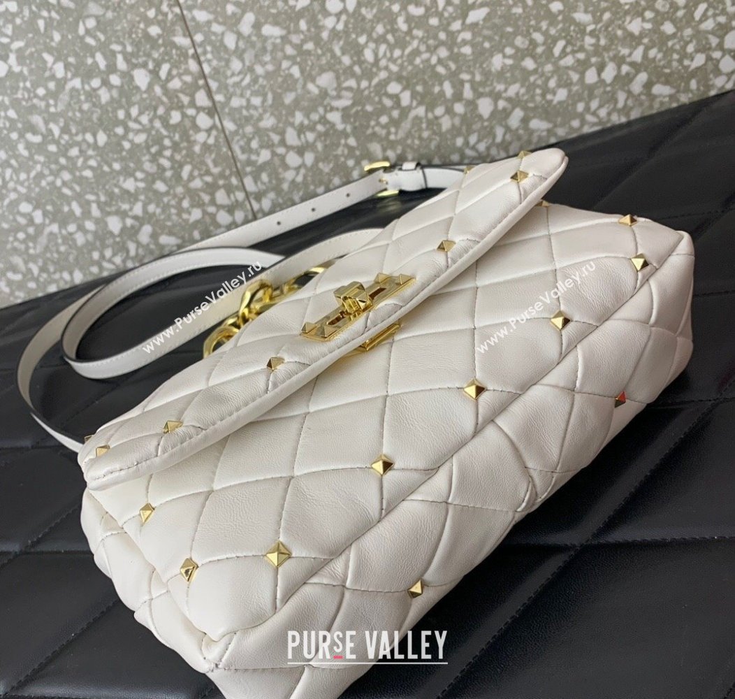 Valentino Rockstud Spike Shoulder bag in patchwork nappa leather with studs White 2024 5048 (LN-241214009)