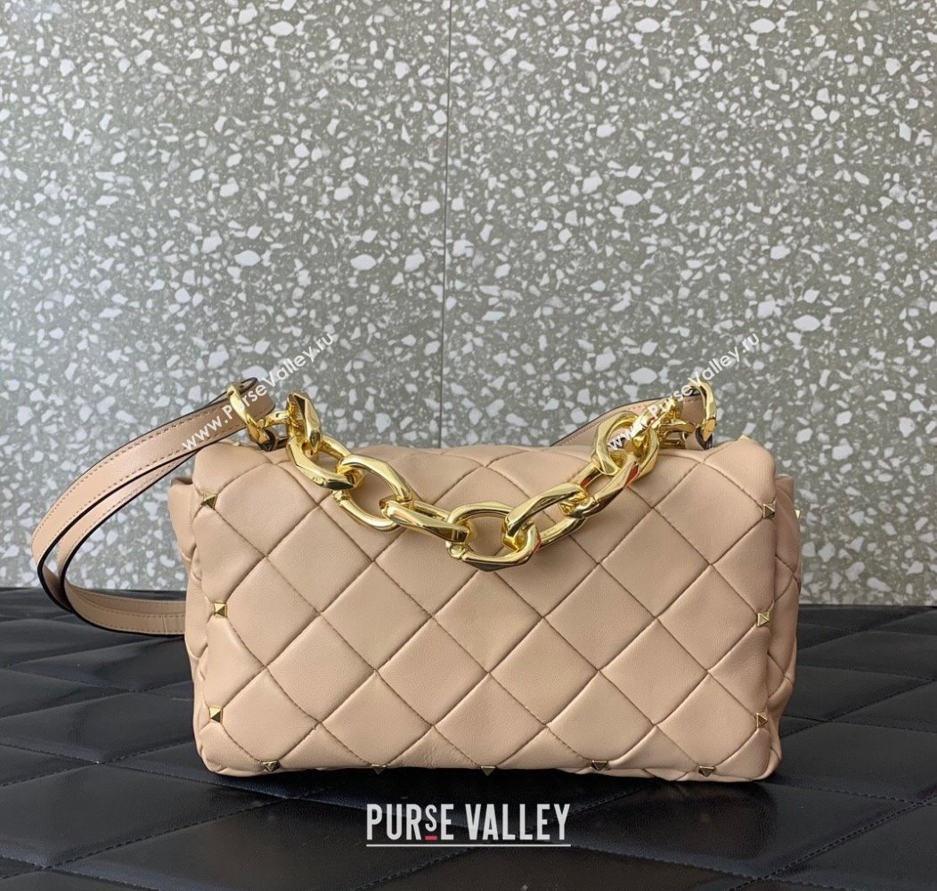 Valentino Rockstud Spike Shoulder bag in patchwork nappa leather with studs Poudre Pink 2024 5048 (LN-241214010)