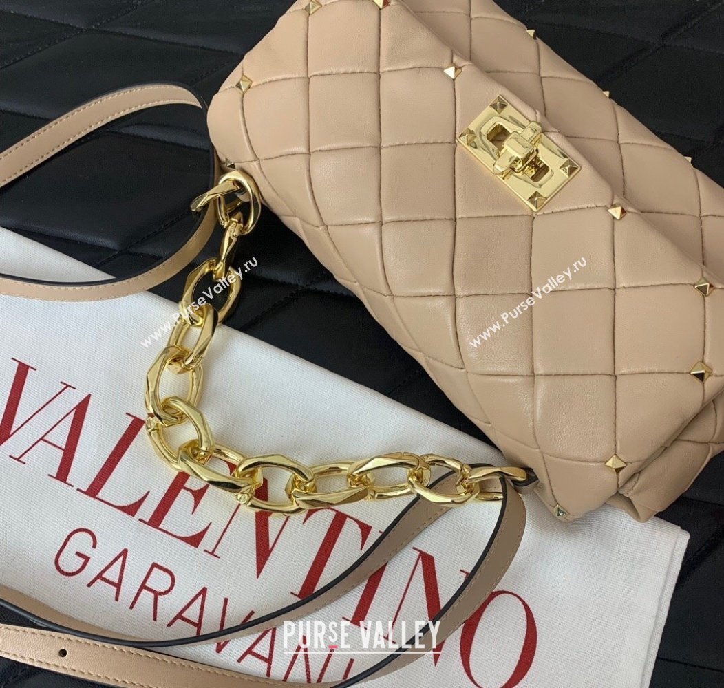 Valentino Rockstud Spike Shoulder bag in patchwork nappa leather with studs Poudre Pink 2024 5048 (LN-241214010)