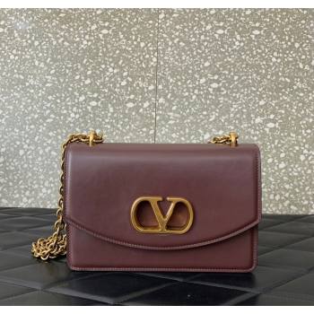 Valentino Vain shoulder bag in shiny calfskin with metallic VLogo Signature Dark Brown 2024 2016 (LN-241214002)