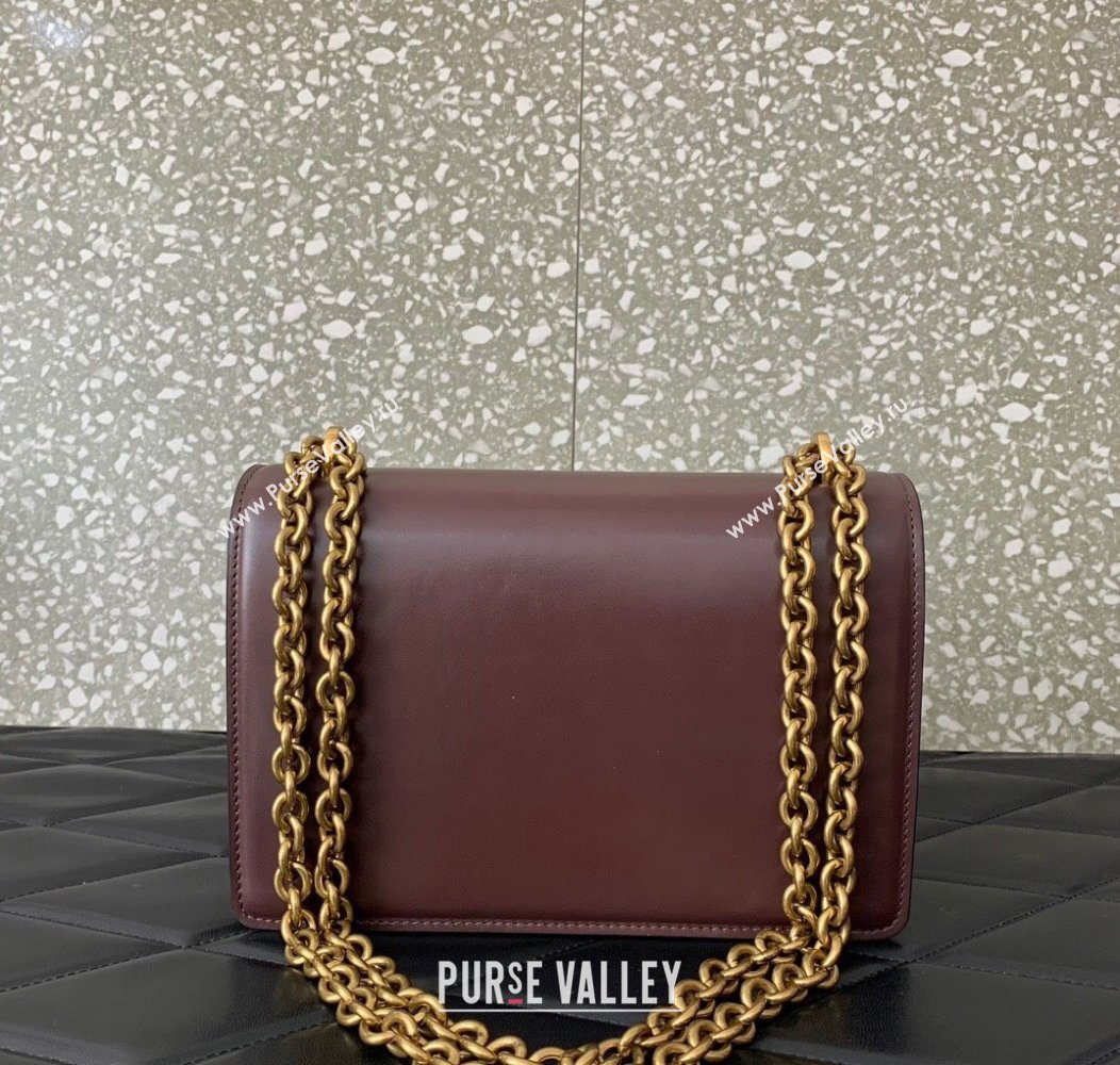 Valentino Vain shoulder bag in shiny calfskin with metallic VLogo Signature Dark Brown 2024 2016 (LN-241214002)