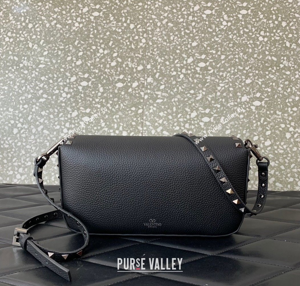 Valentino Rockstud crossbody bag in grainy calfskin with iconic hook Black/Silver 2024 5070 (LN-241214013)